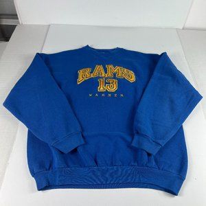 VTG Y2K NFL St Louis Rams Kurt Warner Sweatshirt Extra Large Blue Faded Crewneck